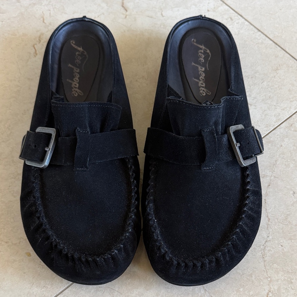 Free People Black Suede Mules